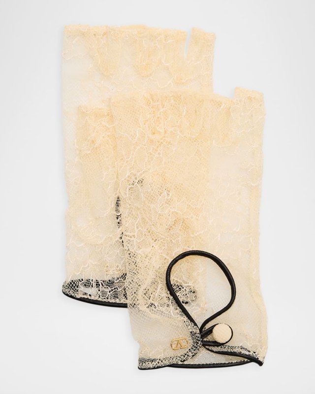 VLogo Signature Lace & Leather Biker Gloves